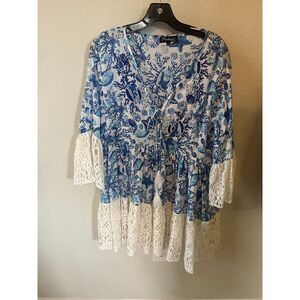 Cruise positano Beautiful dress with coral lilly‎ beads, tassels shells lace M/L